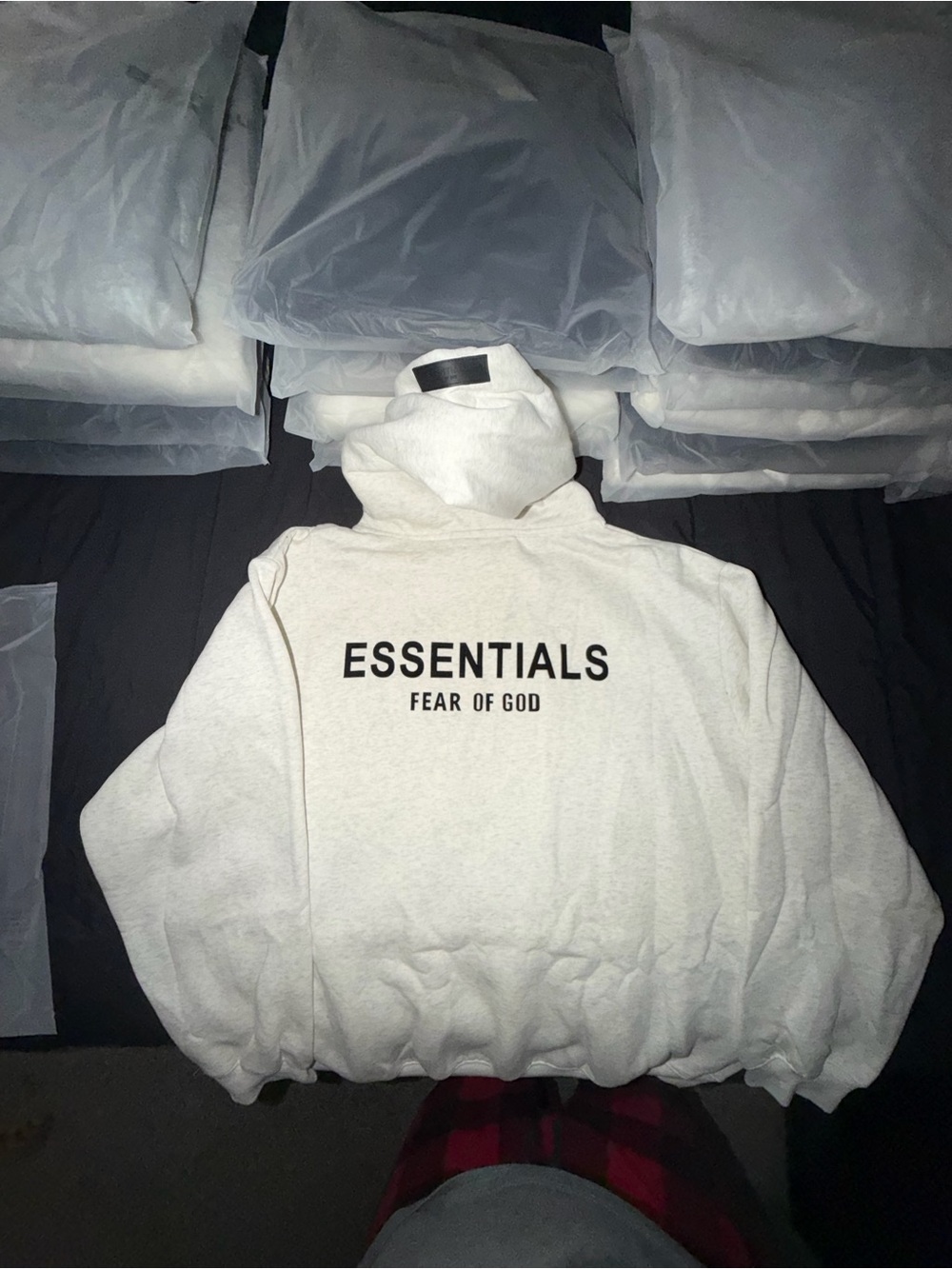 Fear of God Essentials Men's Cream Turtleneck Sweater with Black Logo